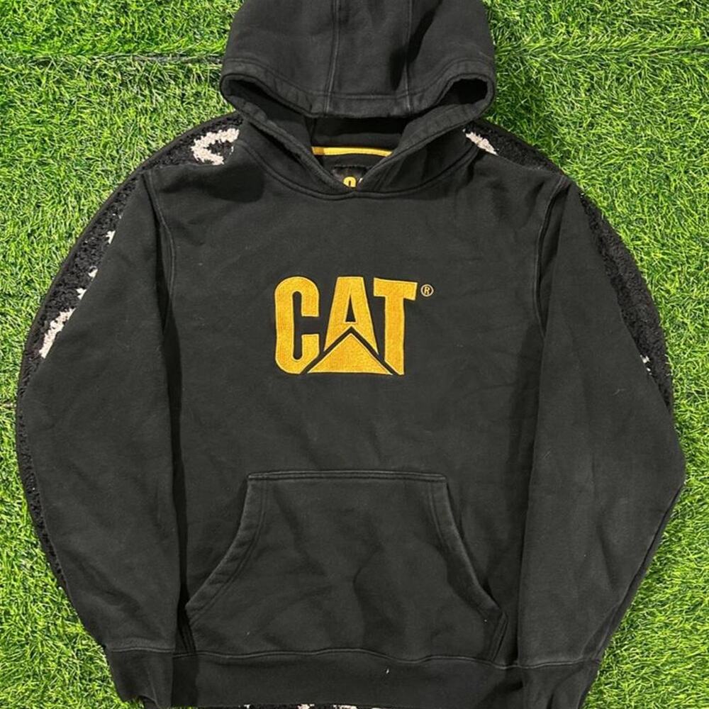 2000s Black Cat Construction Pullover Hoodie - M; 21x25 (Width/Length)